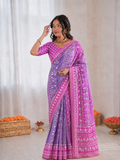 Chinon Silk Mirror Work Saree Set