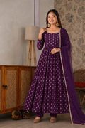 Chanderi Jacquard Mirror Work Gown Suit Set