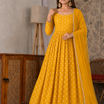 Chanderi Jacquard Mirror Work Gown Suit Set