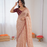 Beautiful Soft Fendy Satin Silk With Beats Jhal Work Saree
