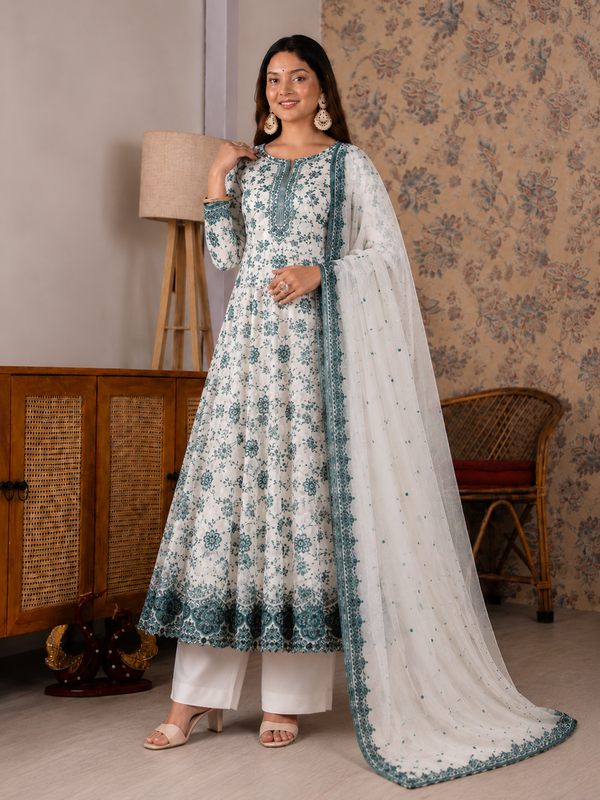 Beautiful Soft Rich Organza Silk & Heavy Embroidery Work Gown Set