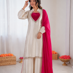 Beautiful Elegant Look Heavy Mirror Work & Roman Glass Silk Plazzo Set