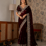 Beautiful Soft Rich Satin Chiffon Beads Work Saree