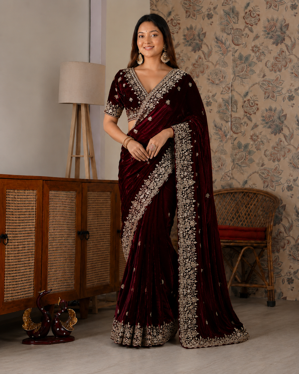 Beautiful Soft Rich Satin Chiffon Beads Work Saree