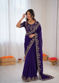 Beautiful Soft Rich Fandy Satin Silk Sequence Embroidery Work Saree