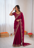Beautiful Soft Rich Fandy Satin Silk Sequence Embroidery Work Saree