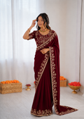 Beautiful Soft Rich Fandy Satin Silk Sequence Embroidery Work Saree