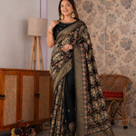 Beautiful Soft Rich Marsh Mellow Silk Elephant Print & Mirror Work Saree