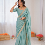 Beautiful Soft Rich Moss Fendy Chiffon Silver Jhari Work Saree