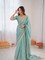 Beautiful Soft Rich Moss Fendy Chiffon Silver Jhari Work Saree