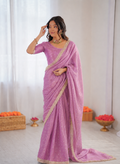 Beautiful Soft Rich Moss Fendy Chiffon Silver Jhari Work Saree