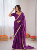 Beautiful Soft Rich Moss Fendy Chiffon Silver Jhari Work Saree