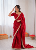 Beautiful Soft Rich Moss Fendy Chiffon Silver Jhari Work Saree