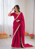 Beautiful Soft Rich Moss Fendy Chiffon Silver Jhari Work Saree