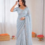 Beautiful Soft Rich Butterfly Net , Multi Sequence & Embroidery Work Saree