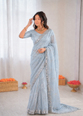 Beautiful Soft Rich Butterfly Net , Multi Sequence & Embroidery Work Saree