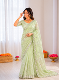 Beautiful Soft Rich Butterfly Net , Multi Sequence & Embroidery Work Saree