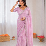 Beautiful Soft Rich Butterfly Net , Multi Sequence & Embroidery Work Saree