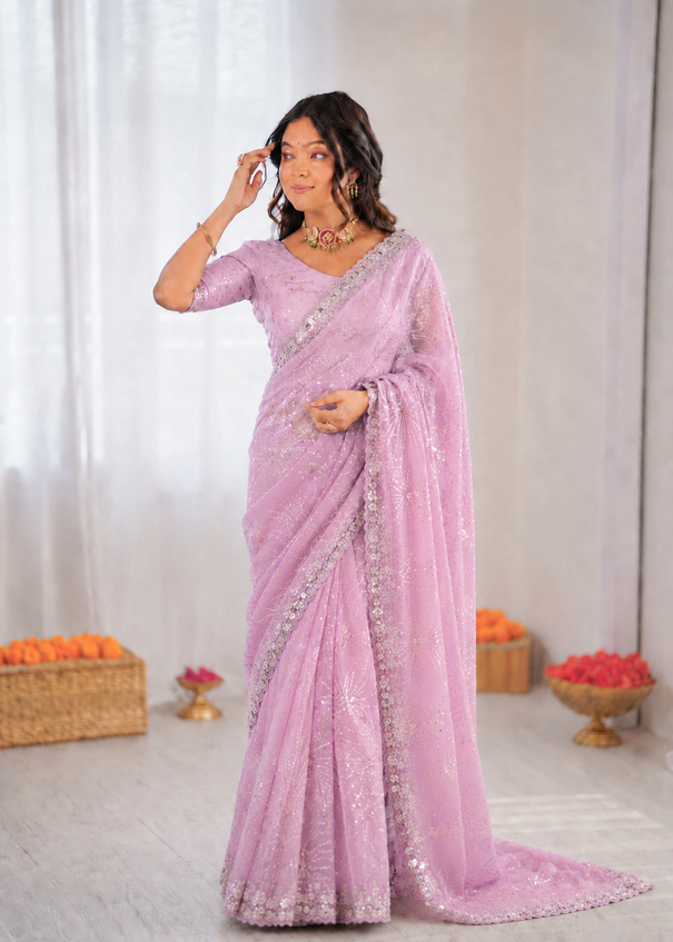Beautiful Soft Rich Butterfly Net , Multi Sequence & Embroidery Work Saree