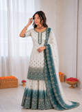 Beautiful Soft Rich Dual Tone Georgette Embroidery Sequence Work Plazzo Set