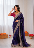 Beautiful Soft Rich Fandy Satin Embroidery Meena Work Saree