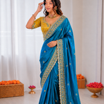 Beautiful Soft Rich Fandy Satin Embroidery Meena Work Saree