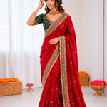 Beautiful Soft Rich Fandy Satin Embroidery Meena Work Saree