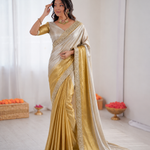 Beautiful Soft Rich Half-Half Tissue Silk With Handcrafted Border Work Saree