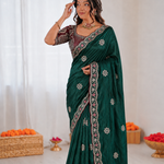 Beautiful Pure Soft Fandy Satin Silk With Embroidery Sequence Work Saree