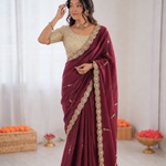 Beautiful Soft Space Silk With Heavy Embroidery Sequence Work Saree