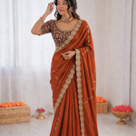 Beautiful Soft Space Silk With Heavy Embroidery Sequence Work Saree