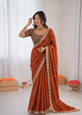 Beautiful Soft Space Silk With Heavy Embroidery Sequence Work Saree