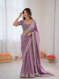 Beautiful Soft Rangoli Satin With Heavy Embroidery Sequence Work Saree