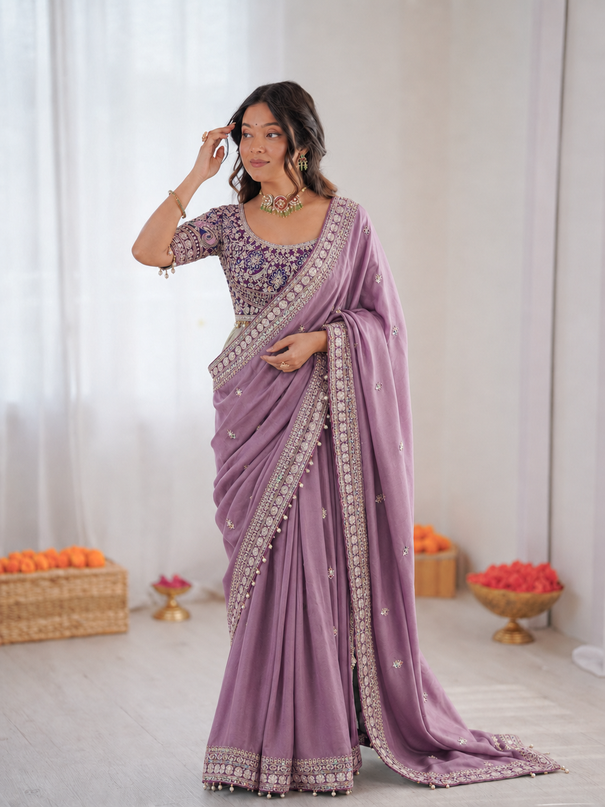 Beautiful Soft Rangoli Satin With Heavy Embroidery Sequence Work Saree