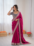 Beautiful Soft Rangoli Satin With Heavy Embroidery Sequence Work Saree