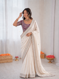Beautiful Soft Rangoli Satin With Heavy Embroidery Sequence Work Saree