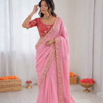 Beautiful Fendy Silk With Multi Sequence Embroidery Work Saree