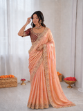 Beautiful Fendy Silk With Multi Sequence Embroidery Work Saree