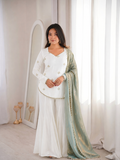 Beautiful Soft Fendy Silk With Embroidery Sequence Work Sharara Suit