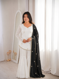 Beautiful Soft Fendy Silk With Embroidery Sequence Work Sharara Suit