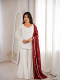 Beautiful Soft Fendy Silk With Embroidery Sequence Work Sharara Suit
