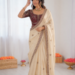 Beautiful Soft Two Tone Rangoli Silk With Heavy Embroidery Work Saree
