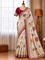 egant Wine Red & Ivory Dolla Silk Embroidered Saree with Unstitched Blouse