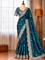 Peacock Teal Fendy Satin Embroidered Saree with Stitched Blouse