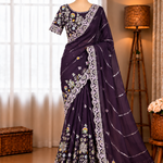 Blooming Georgette Crush Coding Work Saree