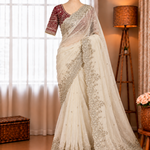 Elegant Fendy Satin Embroidery Work Saree
