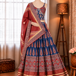 Natural Crepe Digital Ajrakh Print Work Navratri Lehenga