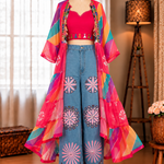 Navratri Special Faux Georgette Emboidery Real Mirror Work Shrug Jeans