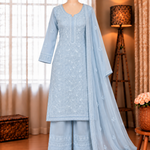 Sky Color Georgette Embroidery Work Top Plazzo