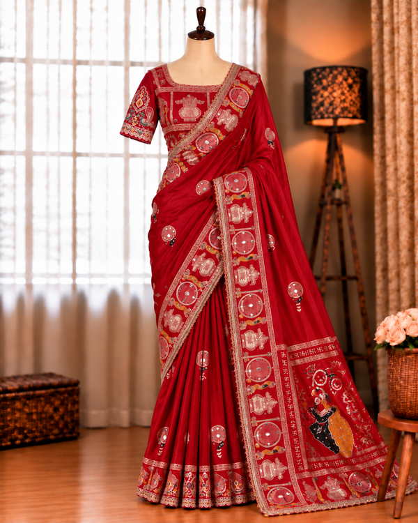 Karva Choth special Dola SIlk With Moti Work Saree